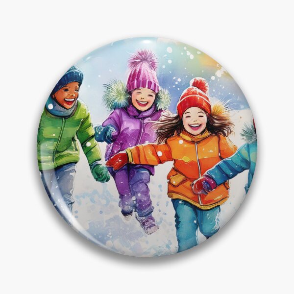 Item preview, Watercolor illustration of children playing in snow wearing colorful winter clothing designed and sold by homydesign.