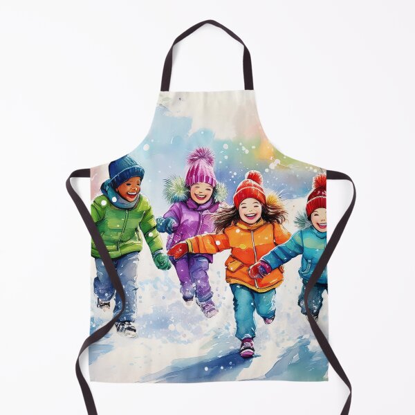 Item preview, Watercolor illustration of children playing in snow wearing colorful winter clothing designed and sold by homydesign.