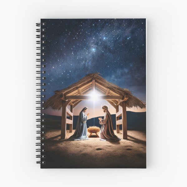 Item preview, Nativity scene under thatched stable with bright star above and starry night sky backdrop, depicting holy family in peaceful desert setting designed and sold by homydesign.