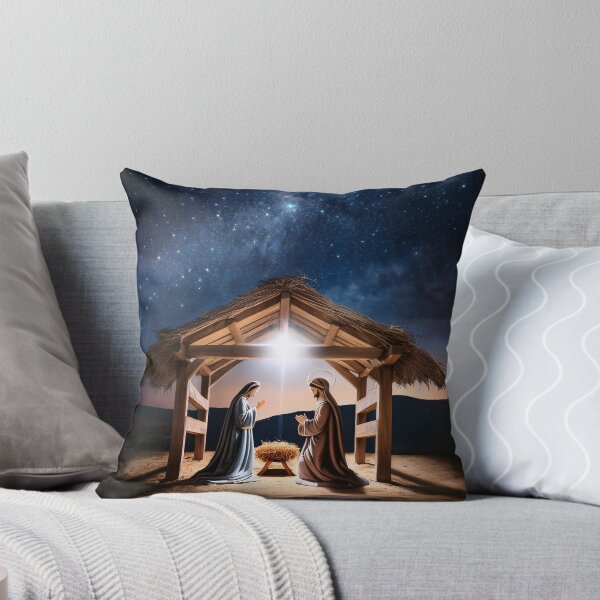 Item preview, Nativity scene under thatched stable with bright star above and starry night sky backdrop, depicting holy family in peaceful desert setting designed and sold by homydesign.