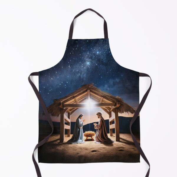 Item preview, Nativity scene under thatched stable with bright star above and starry night sky backdrop, depicting holy family in peaceful desert setting designed and sold by homydesign.