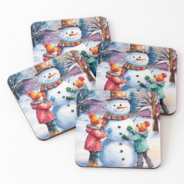 Item preview, Children in winter clothes building a snowman with a hat on a snowy day designed and sold by homydesign.
