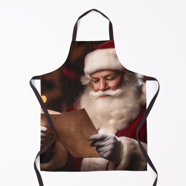 Item preview, A joyful person in Santa costume wearing glasses and reading from a scroll, captured in a cozy setting with warm bokeh lights in the background designed and sold by homydesign.