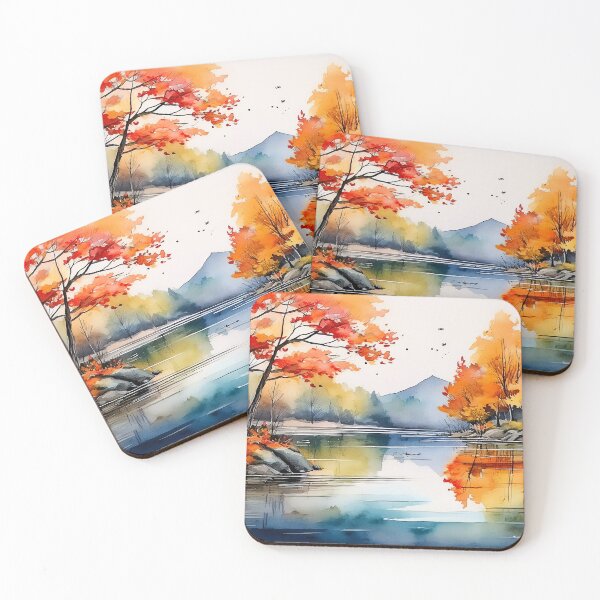 Item preview, A serene autumn landscape with colorful trees reflected in a tranquil lake designed and sold by homydesign.