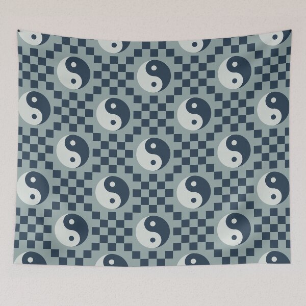 Item preview, Checkerboard Ying Yang Pattern 1 in Navy Blue designed and sold by nineFlorals.