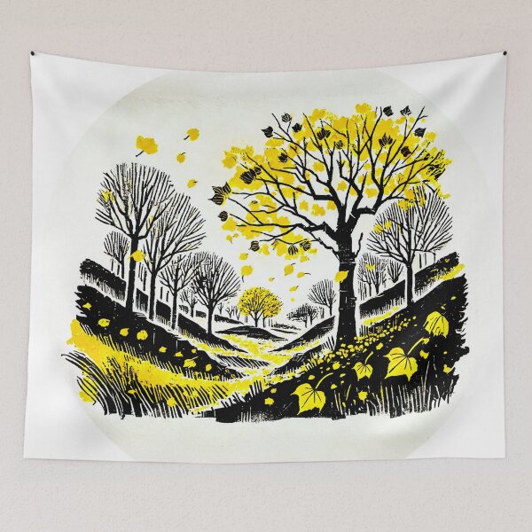 Item preview, Yellow Autumn Ink Block Painting | Vintage Ink Block Work 4 designed and sold by CordonDesign.