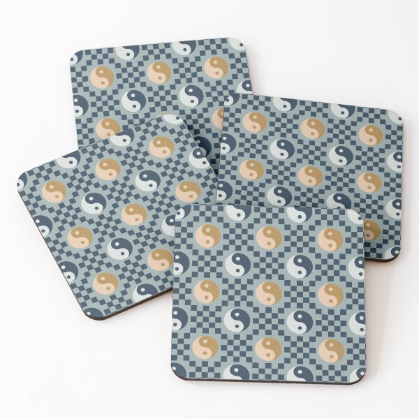 Item preview, Checkerboard Ying Yang Pattern 2 in Navy Blue and Gold Brown designed and sold by nineFlorals.