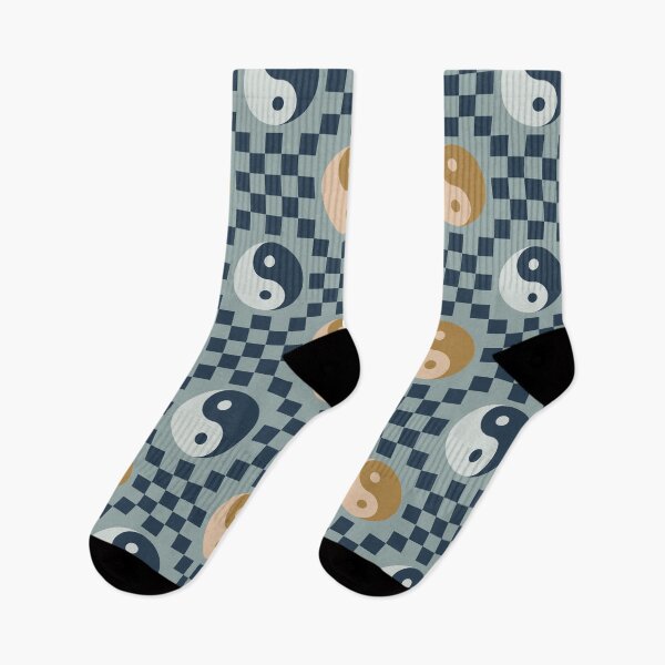 Item preview, Checkerboard Ying Yang Pattern 2 in Navy Blue and Gold Brown designed and sold by nineFlorals.