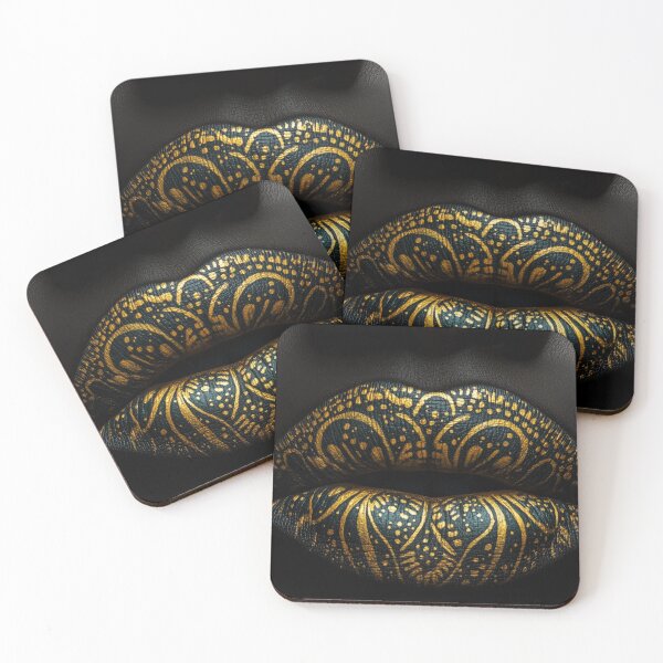 Item preview, Intricate golden patterns on bold black lips. designed and sold by DigiCre8.