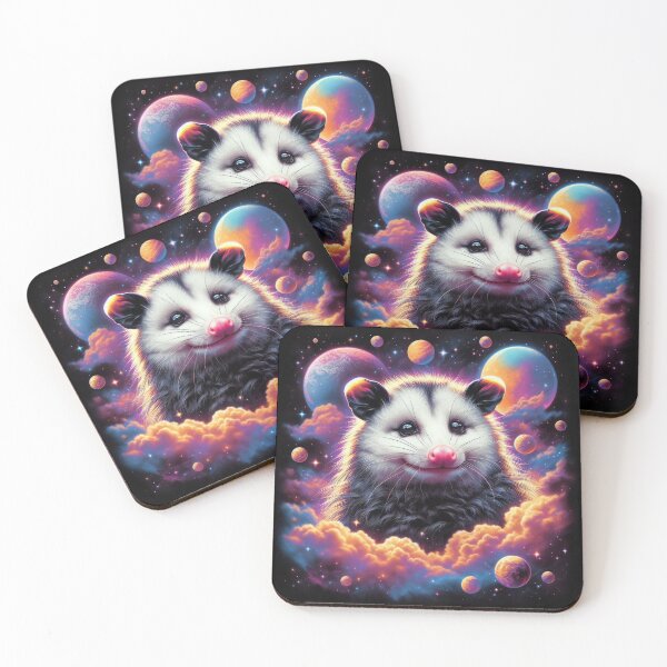 Item preview, Smiling opossum in cosmic clouds, synthwave space-themed art, fantasy animal galaxy design designed and sold by SubtleSplit.