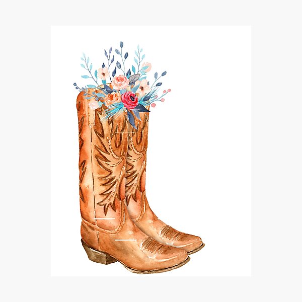 Item preview, Cowboy boots and flowers designed and sold by MaiBsquared.