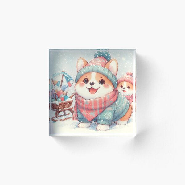 Artikelvorschau, Gemütliche Corgi-Welpen in einem Winterwunderland entworfen und verkauft von FaydeFlora.