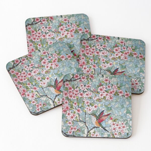 Artikelvorschau, Kolibri und Kirschblüte Faux Buntglas entworfen und verkauft von OLAIZA.