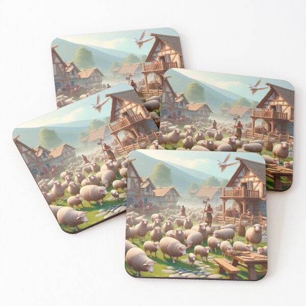 Item preview, Peaceful Medieval Village with Sheep and Cottages designed and sold by choder61.