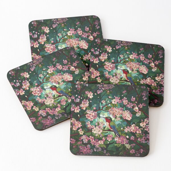Artikelvorschau, Nacht Kolibri und Kirschblüte Faux Buntglas entworfen und verkauft von OLAIZA.