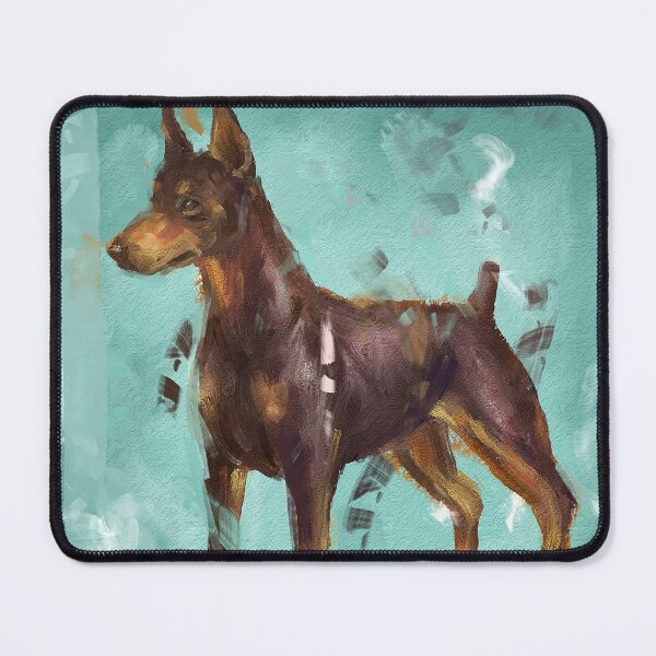 Item preview, Impressionistic Painting of a Doberman Pinscher on Green Blue Background designed and sold by ibadishi.