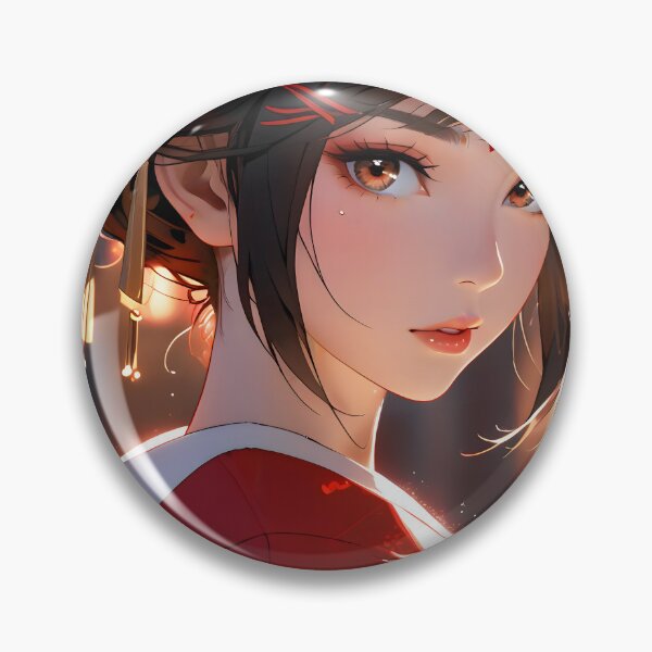 Item preview, Elegant anime geisha in red kimono with floral pattern designed and sold by derbenzi.