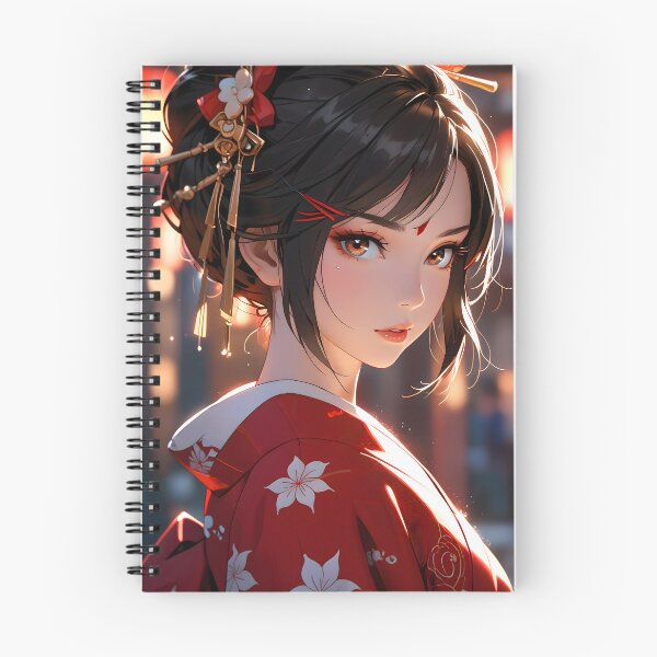 Item preview, Elegant anime geisha in red kimono with floral pattern designed and sold by derbenzi.