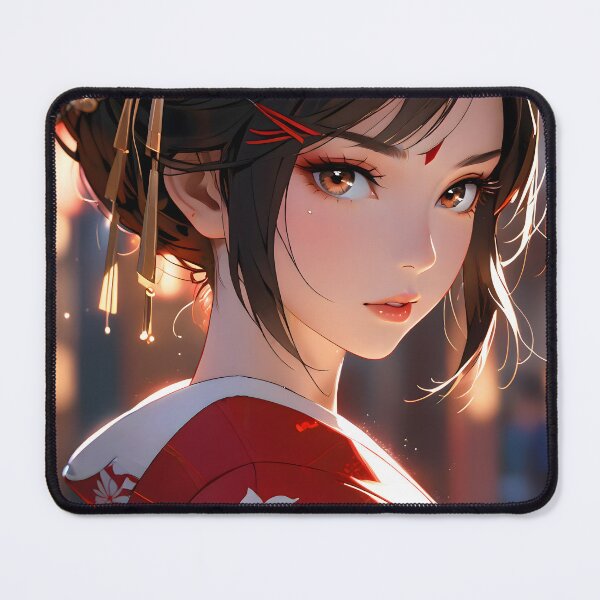 Item preview, Elegant anime geisha in red kimono with floral pattern designed and sold by derbenzi.