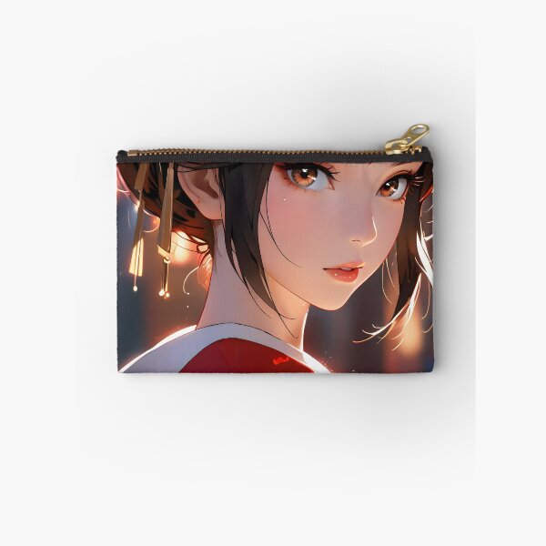 Item preview, Elegant anime geisha in red kimono with floral pattern designed and sold by derbenzi.