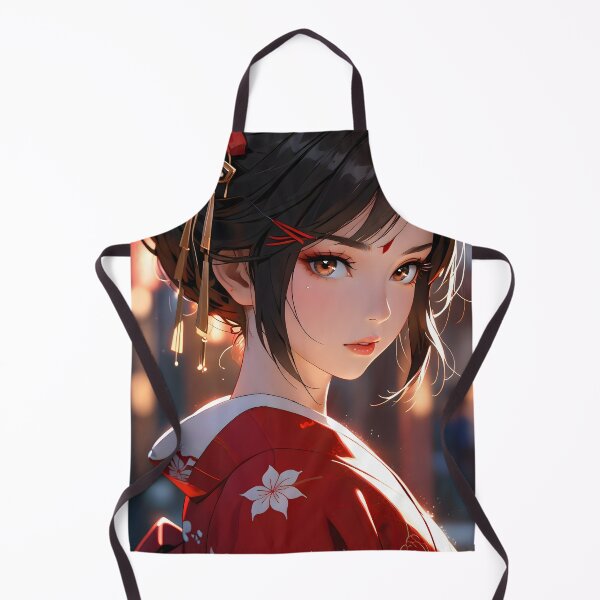 Item preview, Elegant anime geisha in red kimono with floral pattern designed and sold by derbenzi.