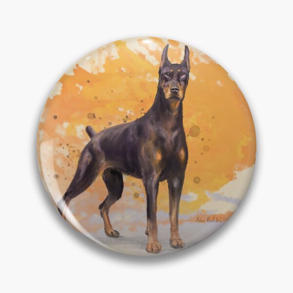 Item preview, Painting of a Doberman Pinscher on a Vibrant Orange Background designed and sold by ibadishi.