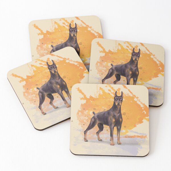Item preview, Painting of a Doberman Pinscher on a Vibrant Orange Background designed and sold by ibadishi.
