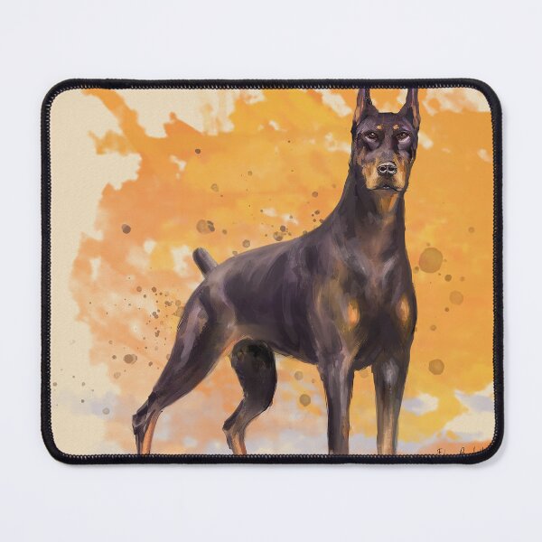 Item preview, Painting of a Doberman Pinscher on a Vibrant Orange Background designed and sold by ibadishi.