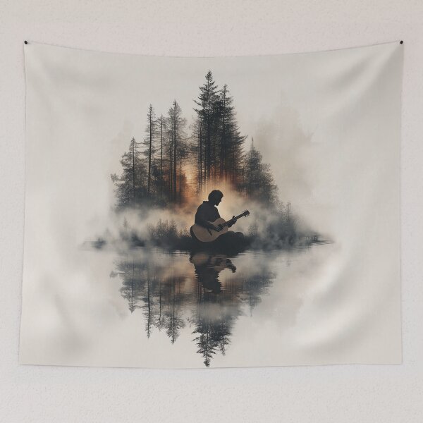 Item preview, Acoustic guitar merges beautifully with serene forest trees. designed and sold by gut2000.