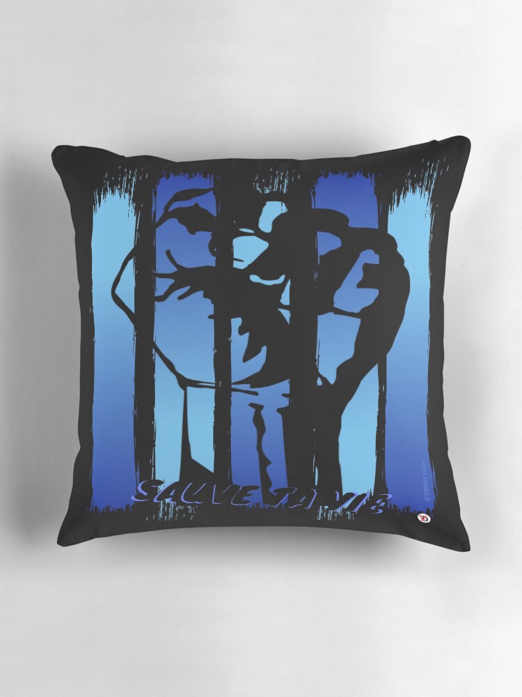 Aperçu 3 sur 4. Coussin avec l'œuvre Sauve ta vie. Modèle N°1 créée et vendue par Vinidal.