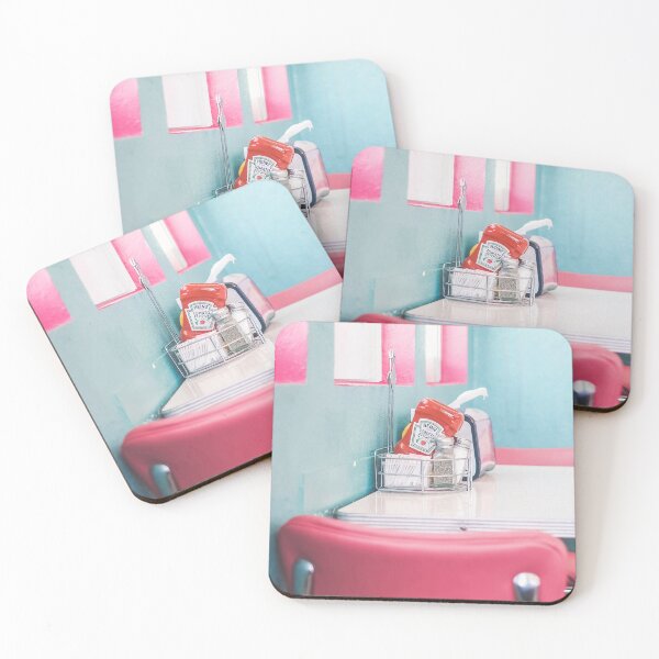 Item preview, Route 66, USA I Interior of an American diner 50s retro vintage with pastel pink and blue aesthetic in the American countryside in Arizona or California captured as a lifestyle moment at the table designed and sold by Julie Travel Photography.