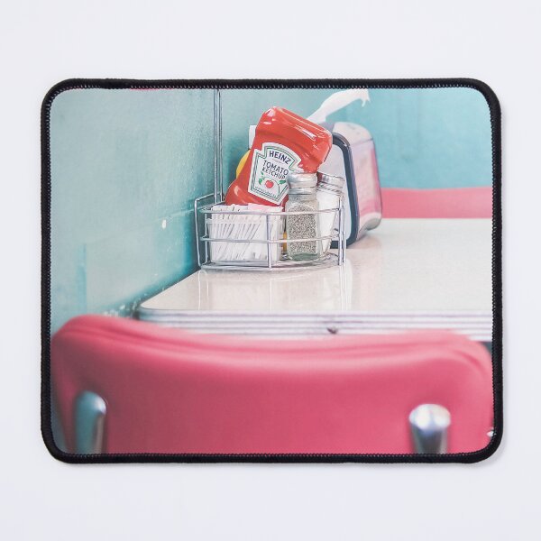 Item preview, Route 66, USA I Interior of an American diner 50s retro vintage with pastel pink and blue aesthetic in the American countryside in Arizona or California captured as a lifestyle moment at the table designed and sold by Julie Travel Photography.