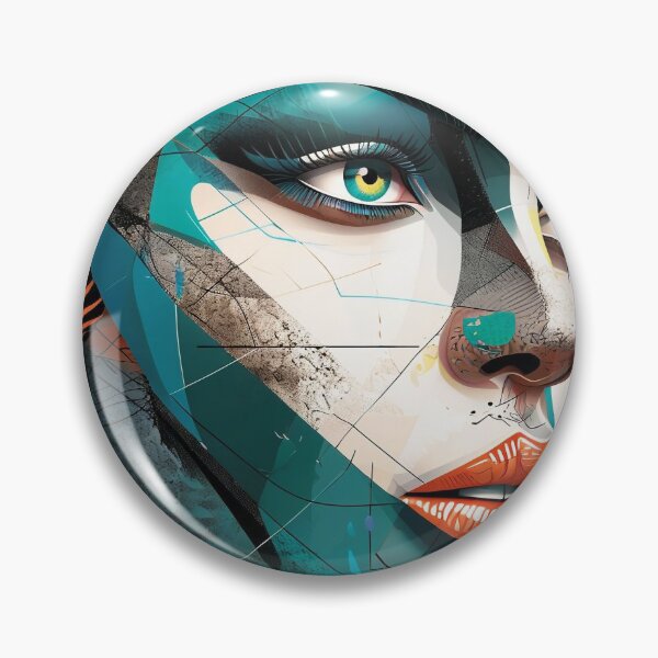 Item preview, A digital art portrait featuring vibrant turquoise tones, dramatic eye makeup, and bold orange lips. designed and sold by PholPol1959.
