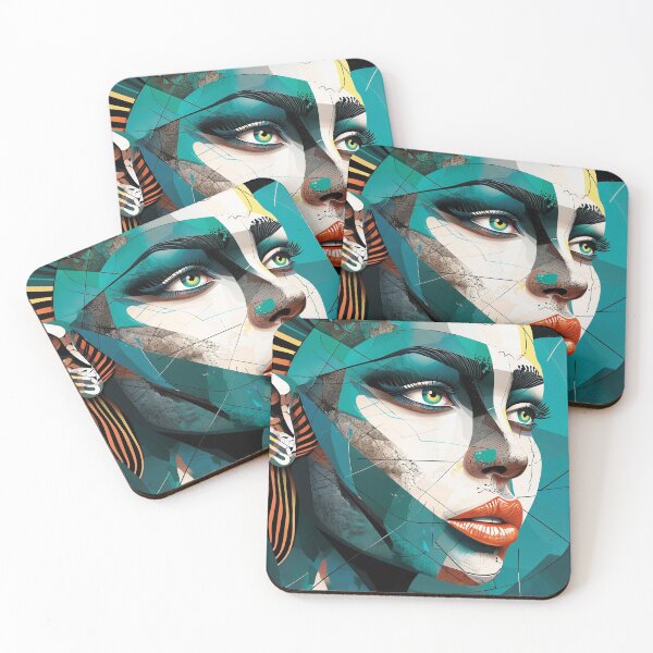 Item preview, A digital art portrait featuring vibrant turquoise tones, dramatic eye makeup, and bold orange lips. designed and sold by PholPol1959.