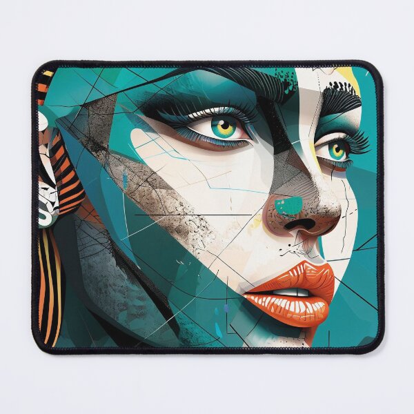 Item preview, A digital art portrait featuring vibrant turquoise tones, dramatic eye makeup, and bold orange lips. designed and sold by PholPol1959.
