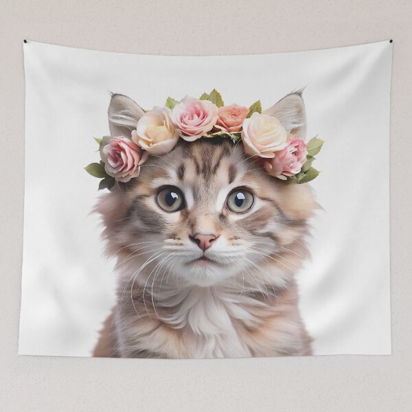 Item preview, Baby American Curl wearing floral crown designed and sold by LazyOwlStore.
