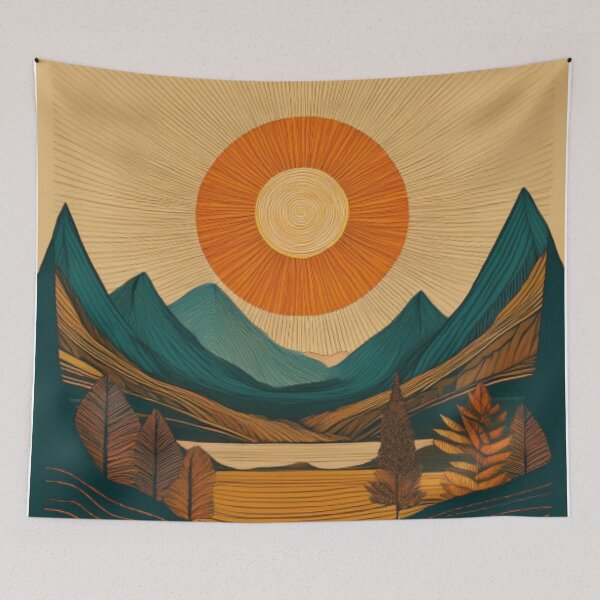 Item preview, Abstract Landscape with Radiant Sun and Mountains designed and sold by RaiyaTees.