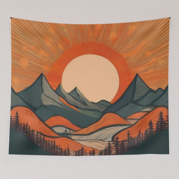 Item preview, Radiant Sunburst Over Abstract Mountain Landscape designed and sold by RaiyaTees.