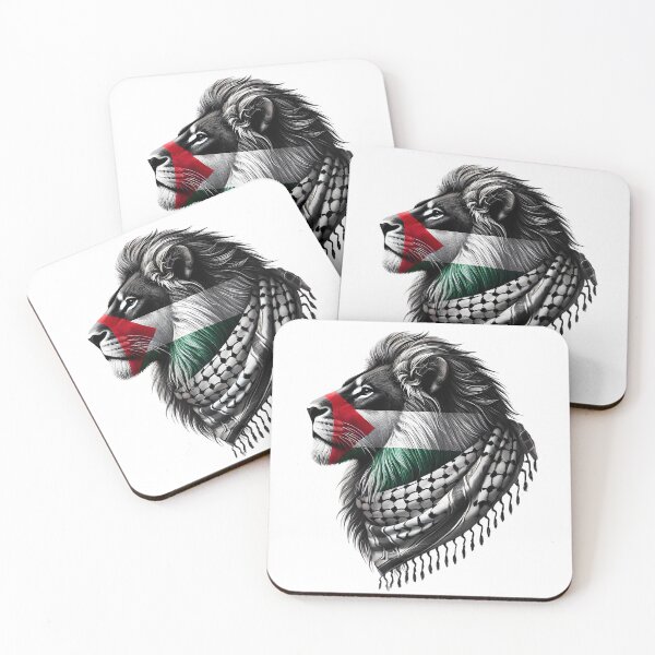 Item preview, a symbol of Palestinian resistance | Palestine Lion with the Palestinian flag painted on its face, wearing a keffiyeh designed and sold by HeeShirt.