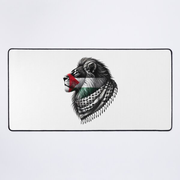 Item preview, a symbol of Palestinian resistance | Palestine Lion with the Palestinian flag painted on its face, wearing a keffiyeh designed and sold by HeeShirt.