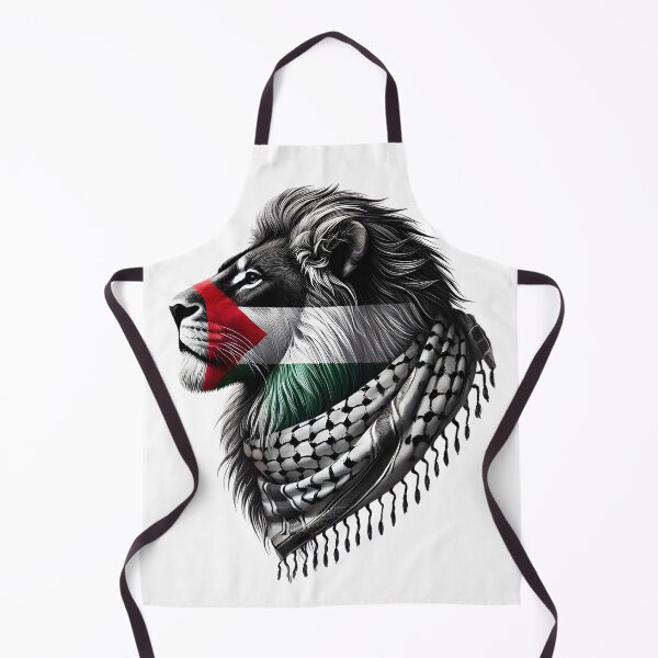 Item preview, a symbol of Palestinian resistance | Palestine Lion with the Palestinian flag painted on its face, wearing a keffiyeh designed and sold by HeeShirt.