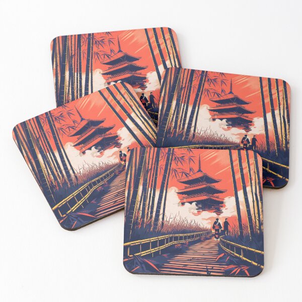Item preview, Bamboo Forest Scene Featuring Traditional Temple In Silkscreen Style designed and sold by estampavibe.