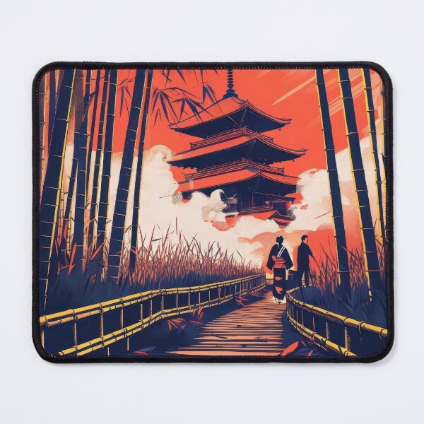 Item preview, Bamboo Forest Scene Featuring Traditional Temple In Silkscreen Style designed and sold by estampavibe.