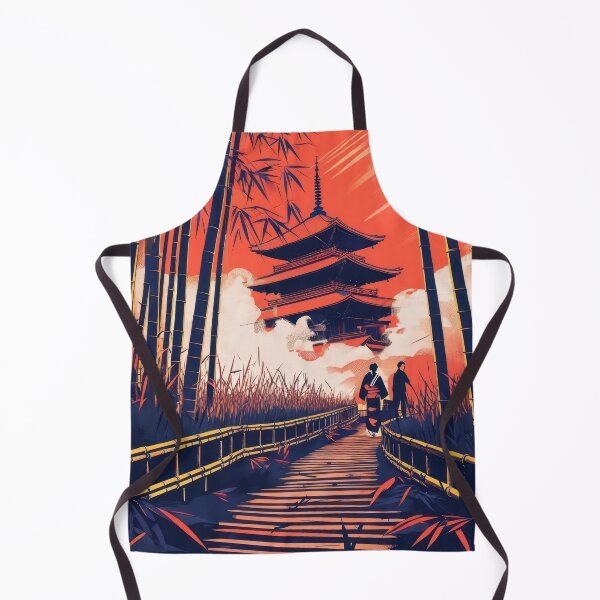 Item preview, Bamboo Forest Scene Featuring Traditional Temple In Silkscreen Style designed and sold by estampavibe.