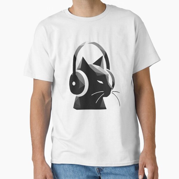 Item preview, Modern Geometric Black Cat with Headphones: A Stylish Music-Inspired Design designed and sold by JWSmile.
