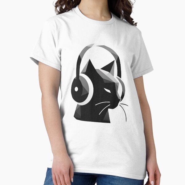 Item preview, Modern Geometric Black Cat with Headphones: A Stylish Music-Inspired Design designed and sold by JWSmile.