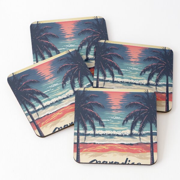 Item preview, Tropical Beach Scene Framed By Palm Trees At Sunset designed and sold by estampavibe.