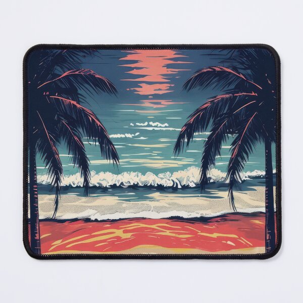 Item preview, Tropical Beach Scene Framed By Palm Trees At Sunset designed and sold by estampavibe.