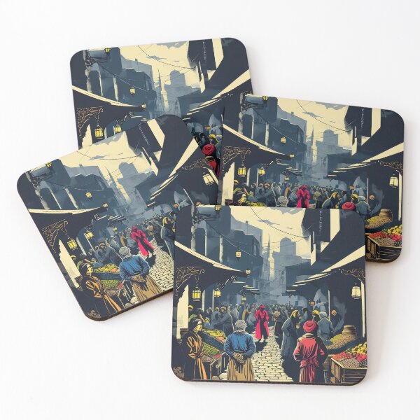 Item preview, Lively Medieval Market Scene in Retro-Pop Style designed and sold by estampavibe.
