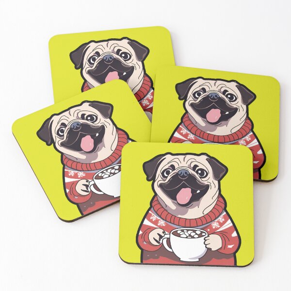 Item preview, Festive Pug with Hot Cocoa in Christmas Sweater designed and sold by MarCreativArt.